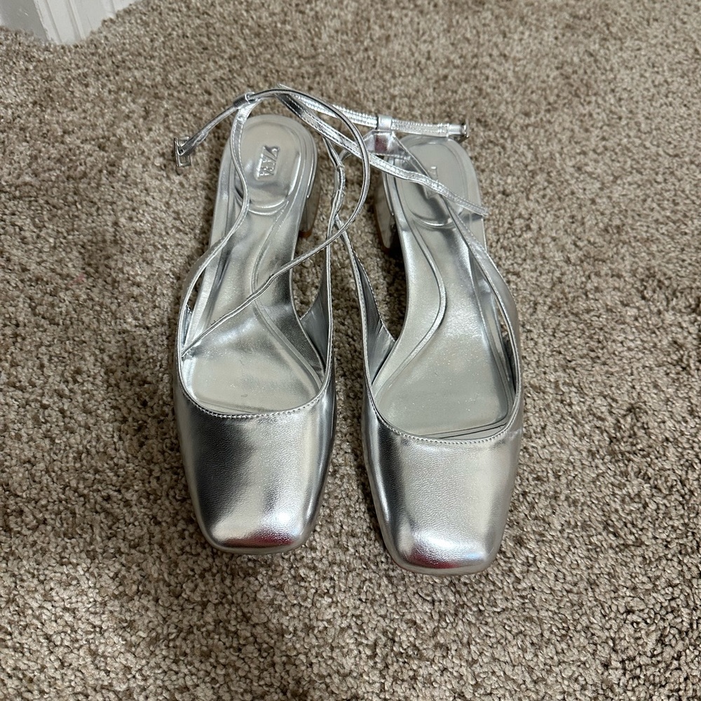 Zara metallic block heels